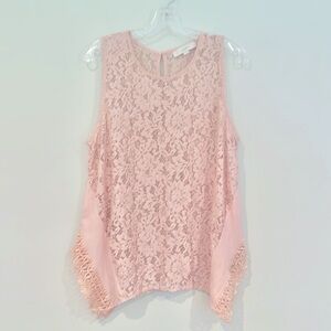 LOFT Ann Taylor Lace Tunic Camisole Women's Large‎ Pale Pink Keyhole Closure